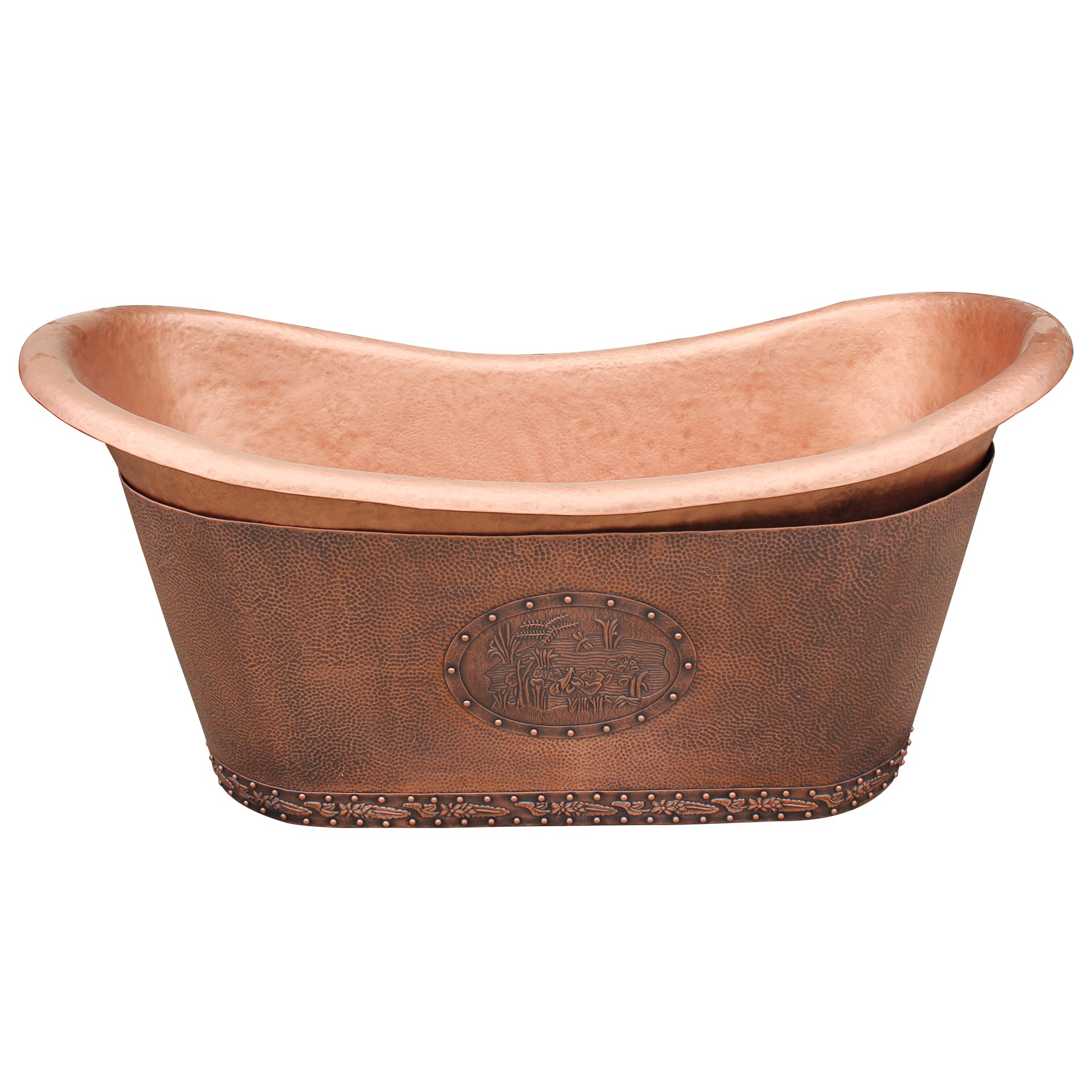 Elitebathtub Copper Freestanding Bathtub with Hammered Pattern