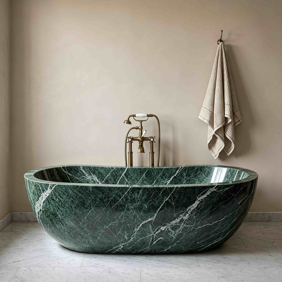 Elite 66" x 31" Oval Natural Marble Handcrafted Freestanding Bathtub ET-M-O47