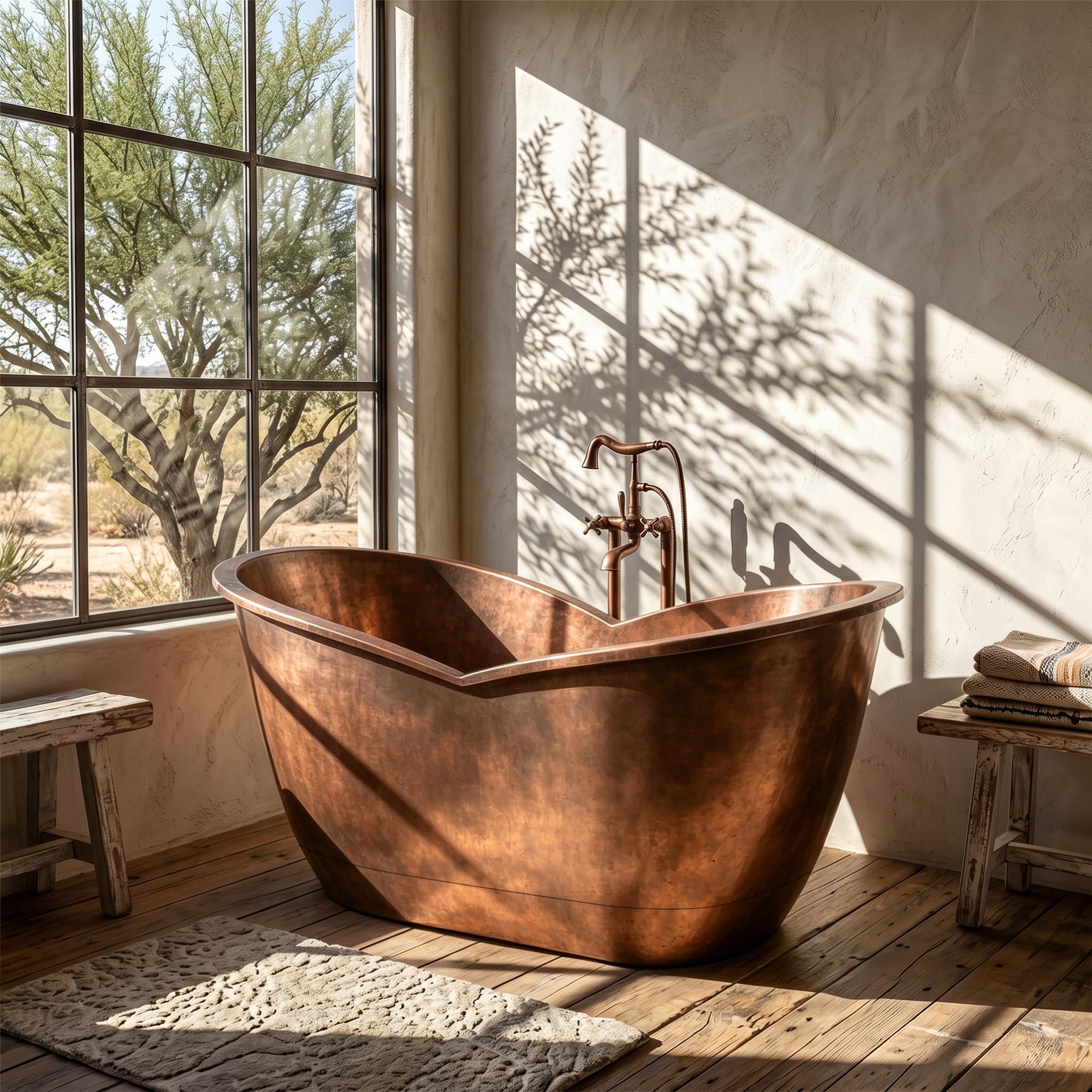 Elite Handcrafted Double-Slipper Copper Freestanding Bathtub with Curved Design ET-C-DS38