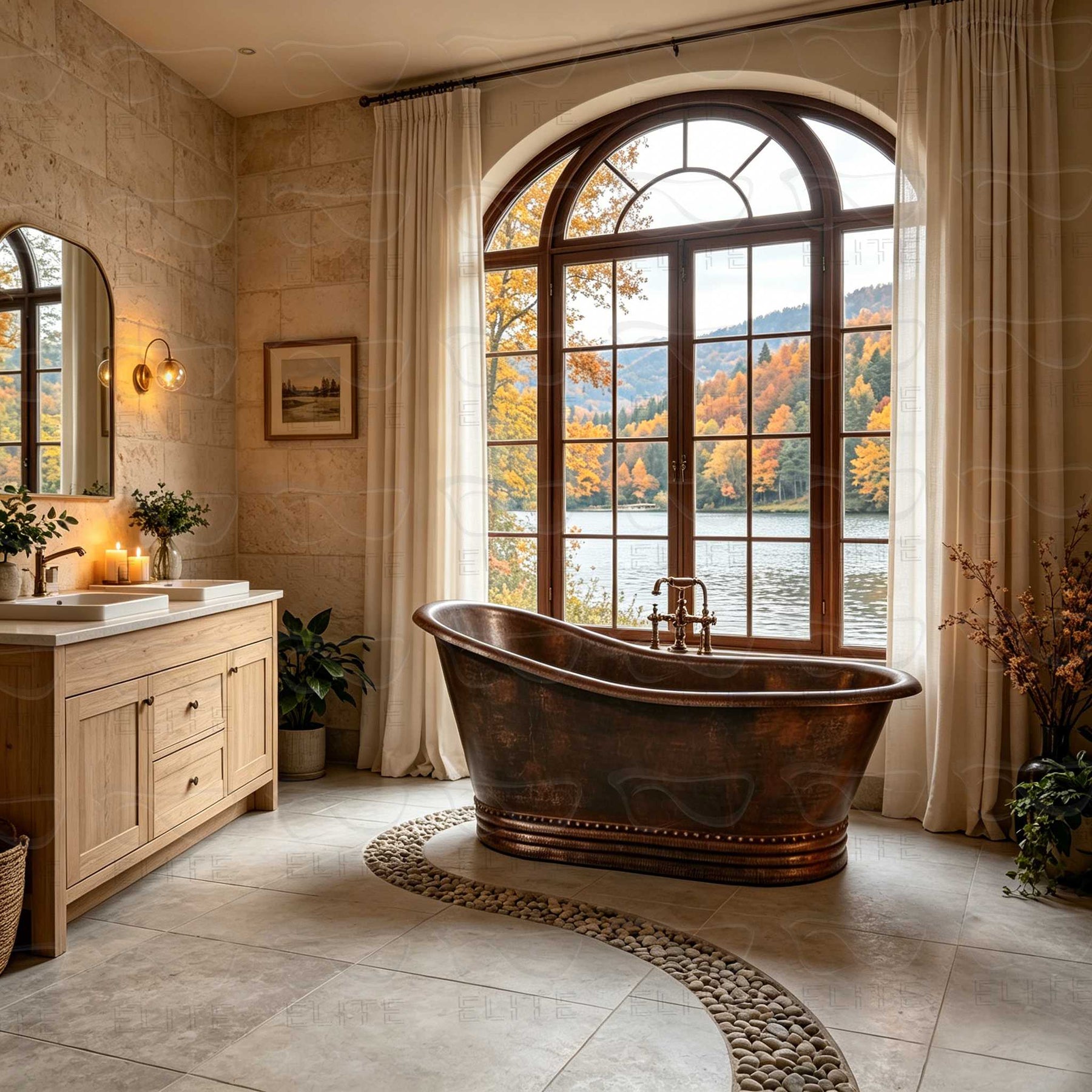 Elite Handcrafted Single-Slipper Antique Copper Freestanding Bathtub with Rivets ET-C-SS04