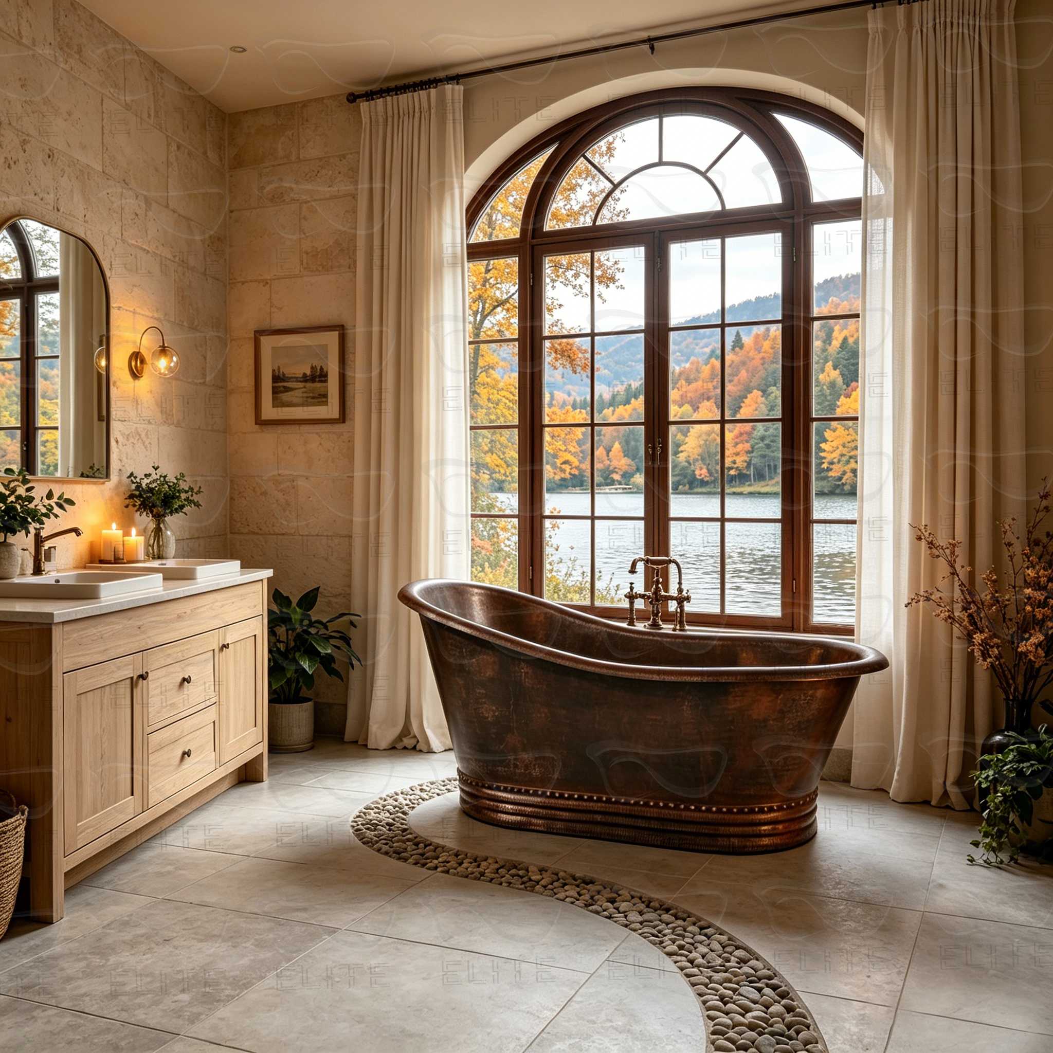 Elite Handcrafted Single-Slipper Antique Copper Freestanding Bathtub with Rivets ET-C-SS04