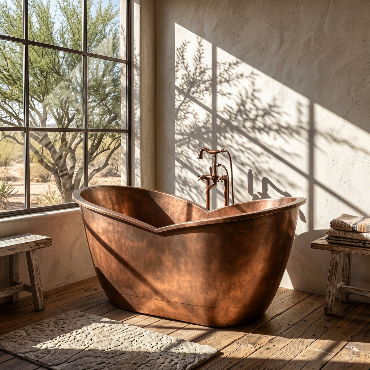Elite Handcrafted Double-Slipper Copper Freestanding Bathtub with Curved Design ET-C-DS38