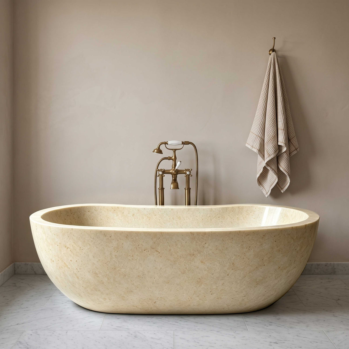 Elite 66" x 31" Oval Natural Marble Handcrafted Freestanding Bathtub ET-M-O47