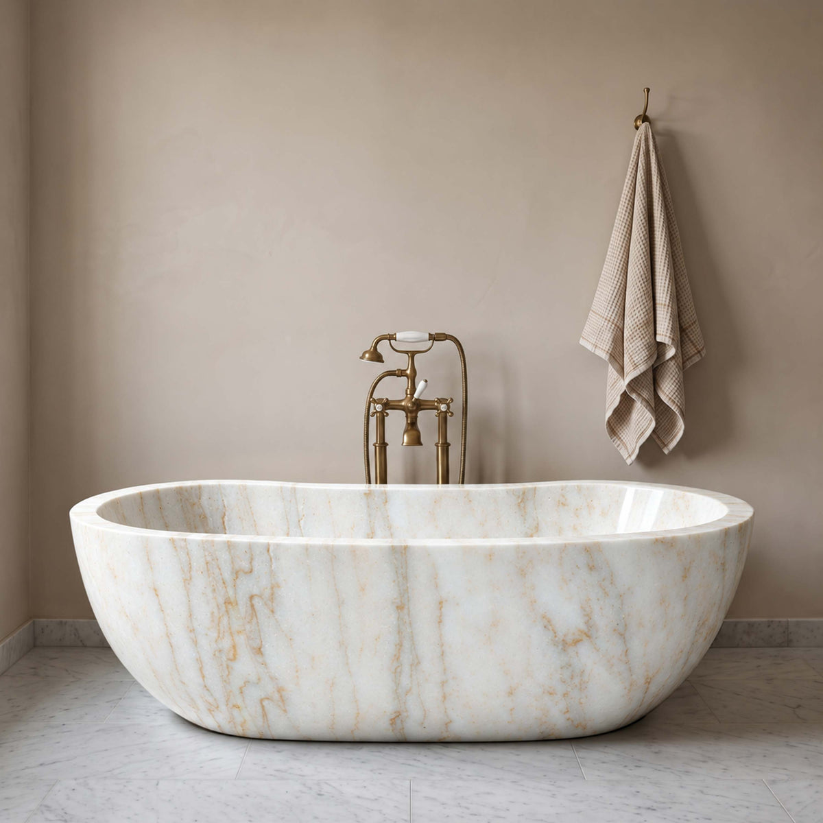 Elite 66" x 31" Oval Natural Marble Handcrafted Freestanding Bathtub ET-M-O47