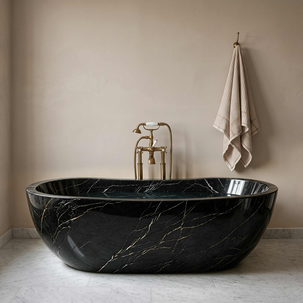 Elite 66" x 31" Oval Natural Marble Handcrafted Freestanding Bathtub ET-M-O47