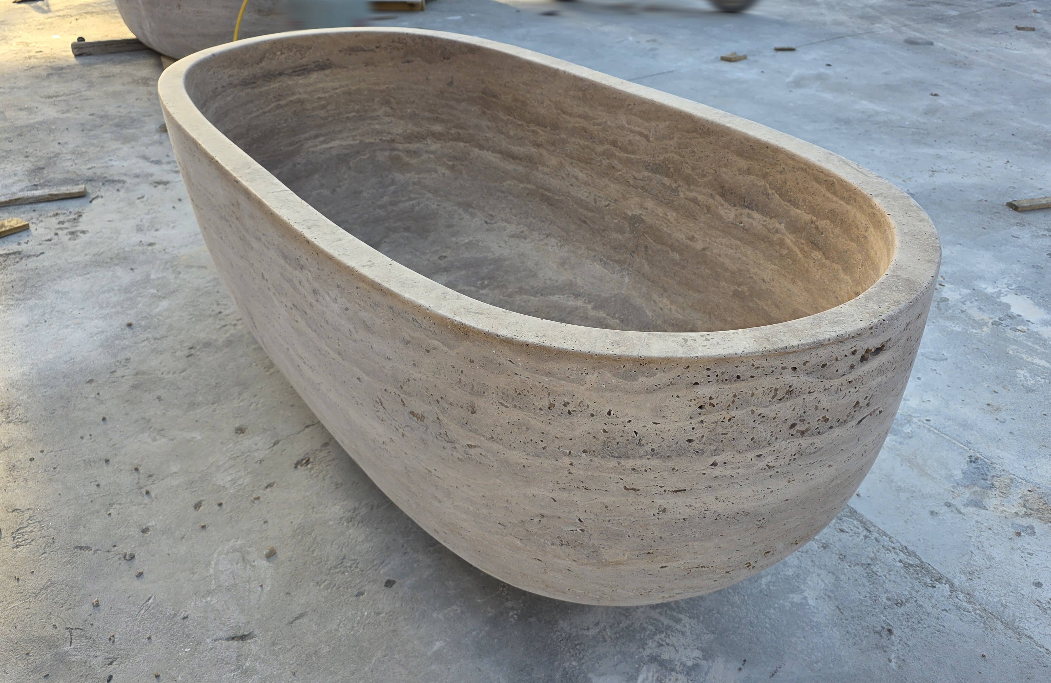 Elite Natural Beige Travetine Freestanding Bathtub In-stcok for Joseph