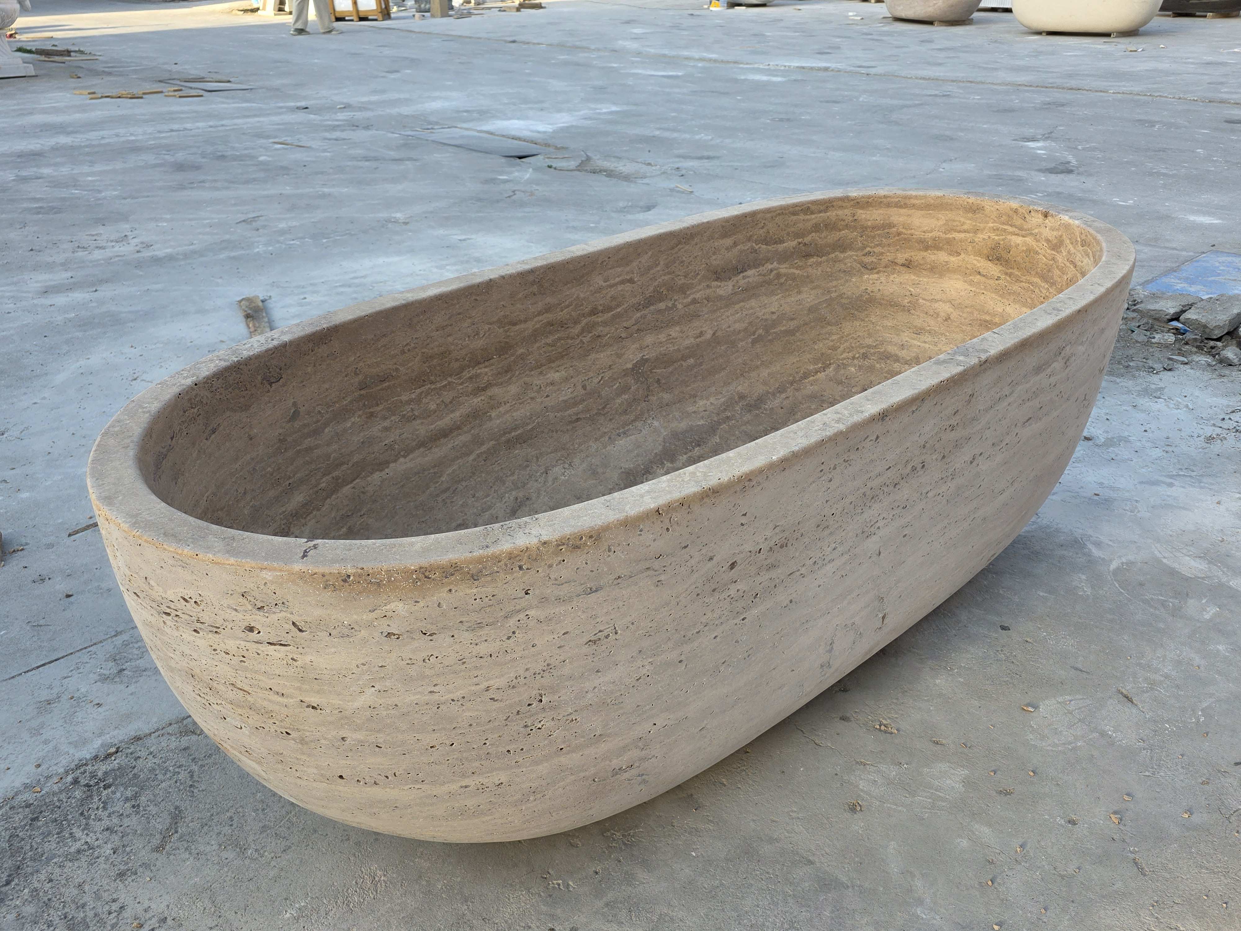Elite Natural Beige Travetine Freestanding Bathtub In-stcok for Joseph