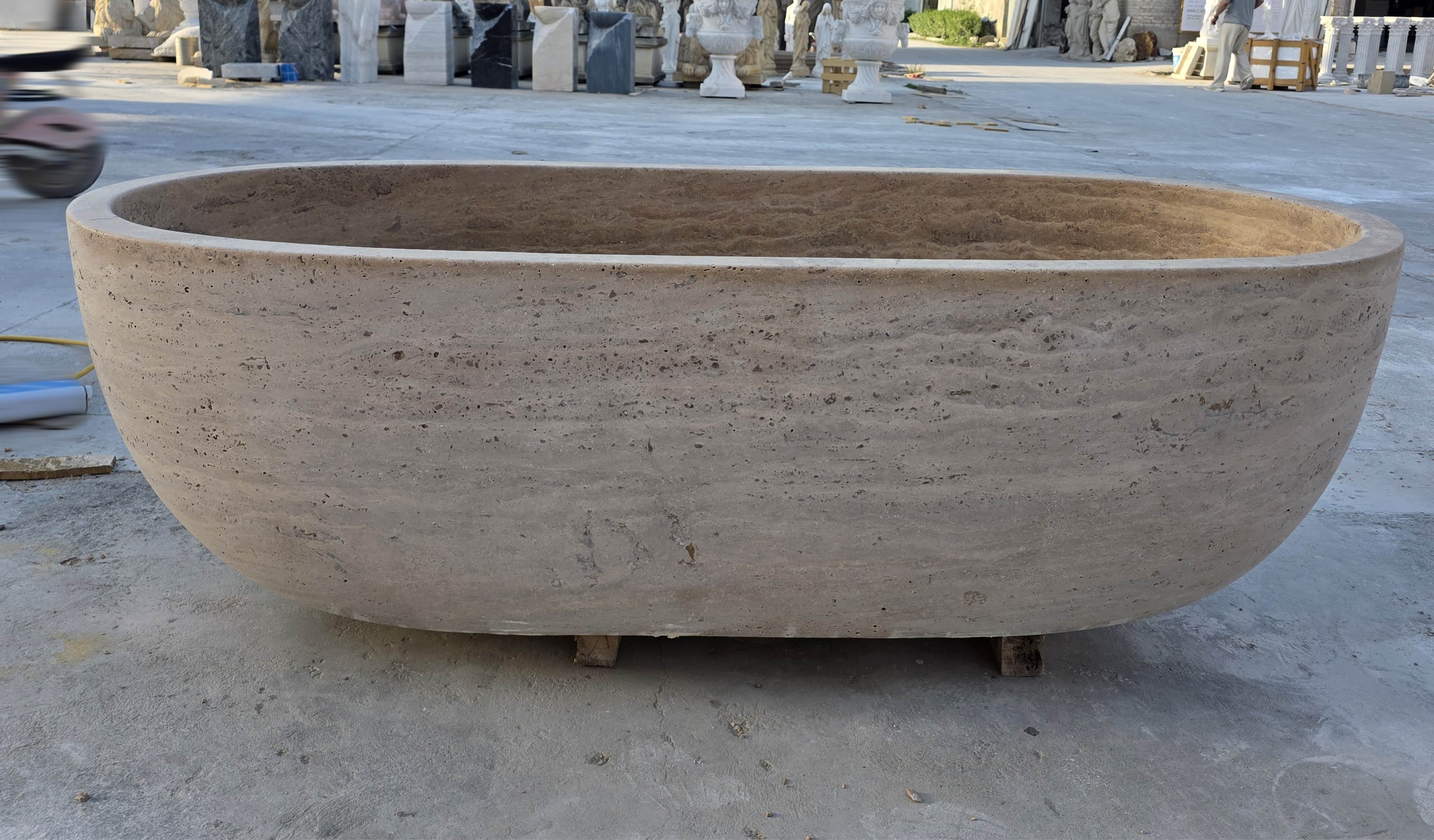 Elite Natural Beige Travetine Freestanding Bathtub In-stcok for Joseph