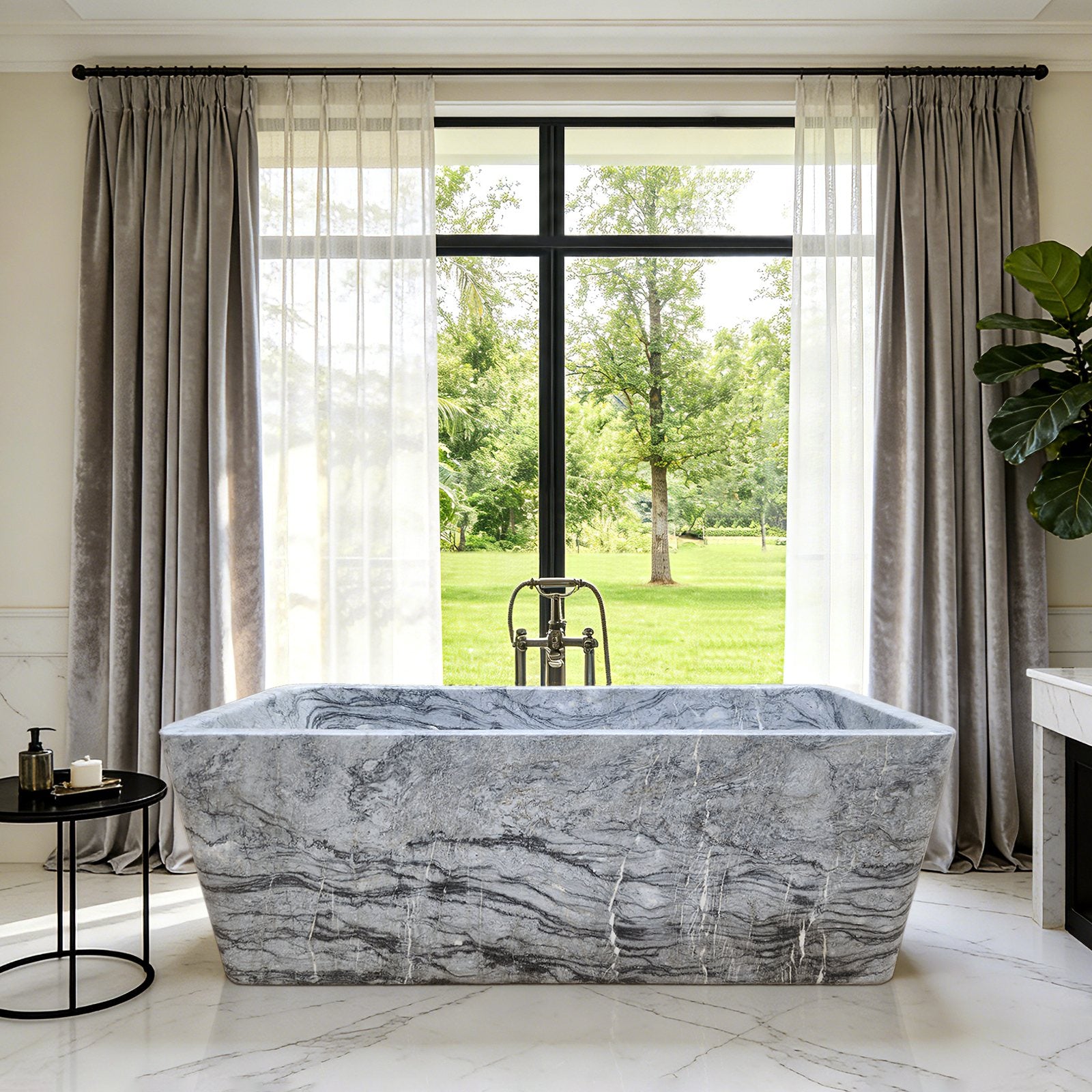 Elite Rectangular Marble Bathtub Edge Stone Soaking Bath Tubs ET-M-L04