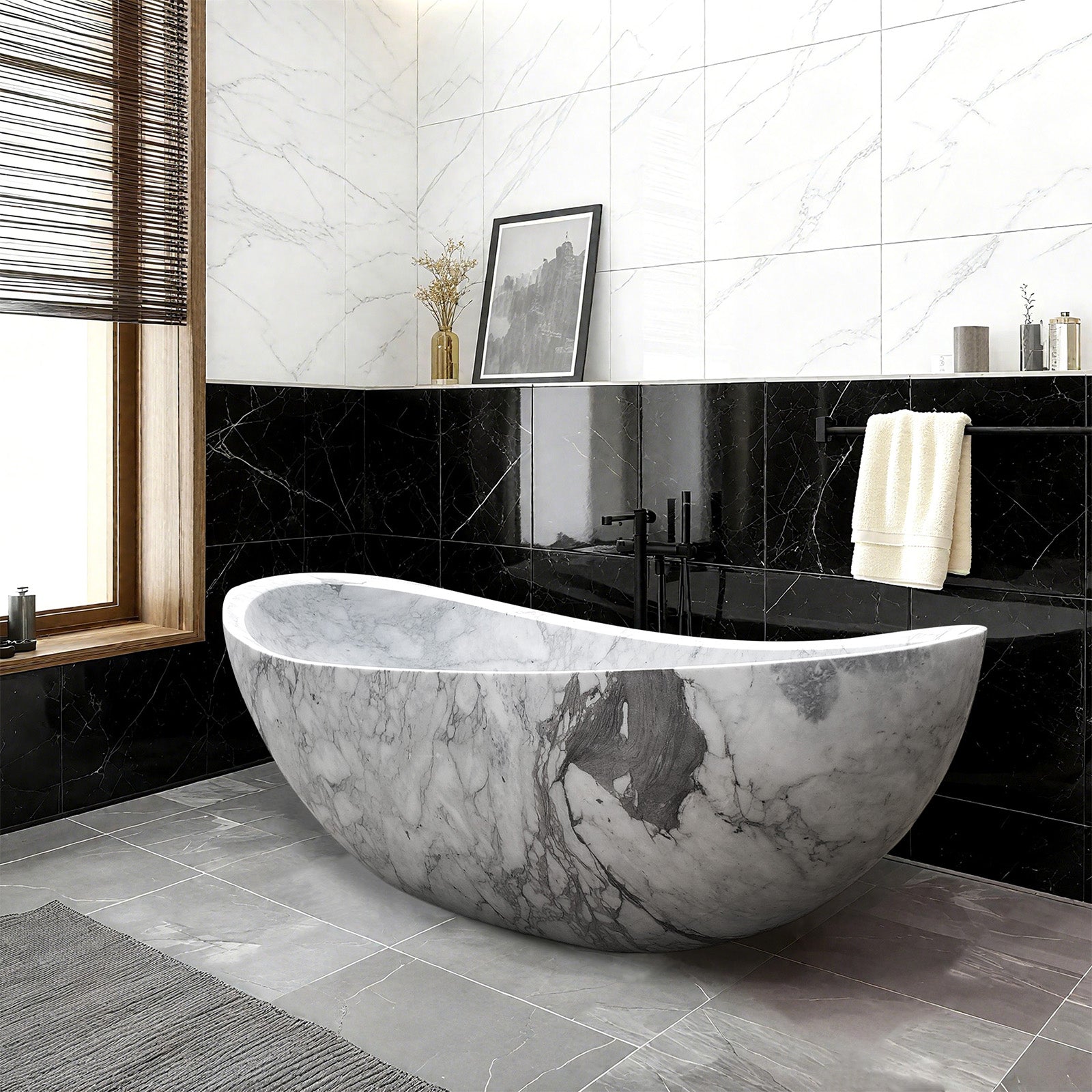 Elite White Custom Marble Bathtub Soaking Tub ET-M-T06