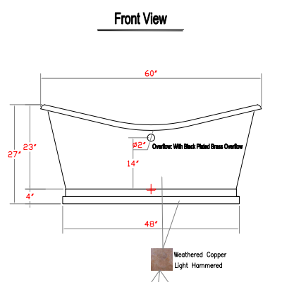 Elite Custom Double-Slipper Copper Freestanding Pedestal Bathtub for Dana