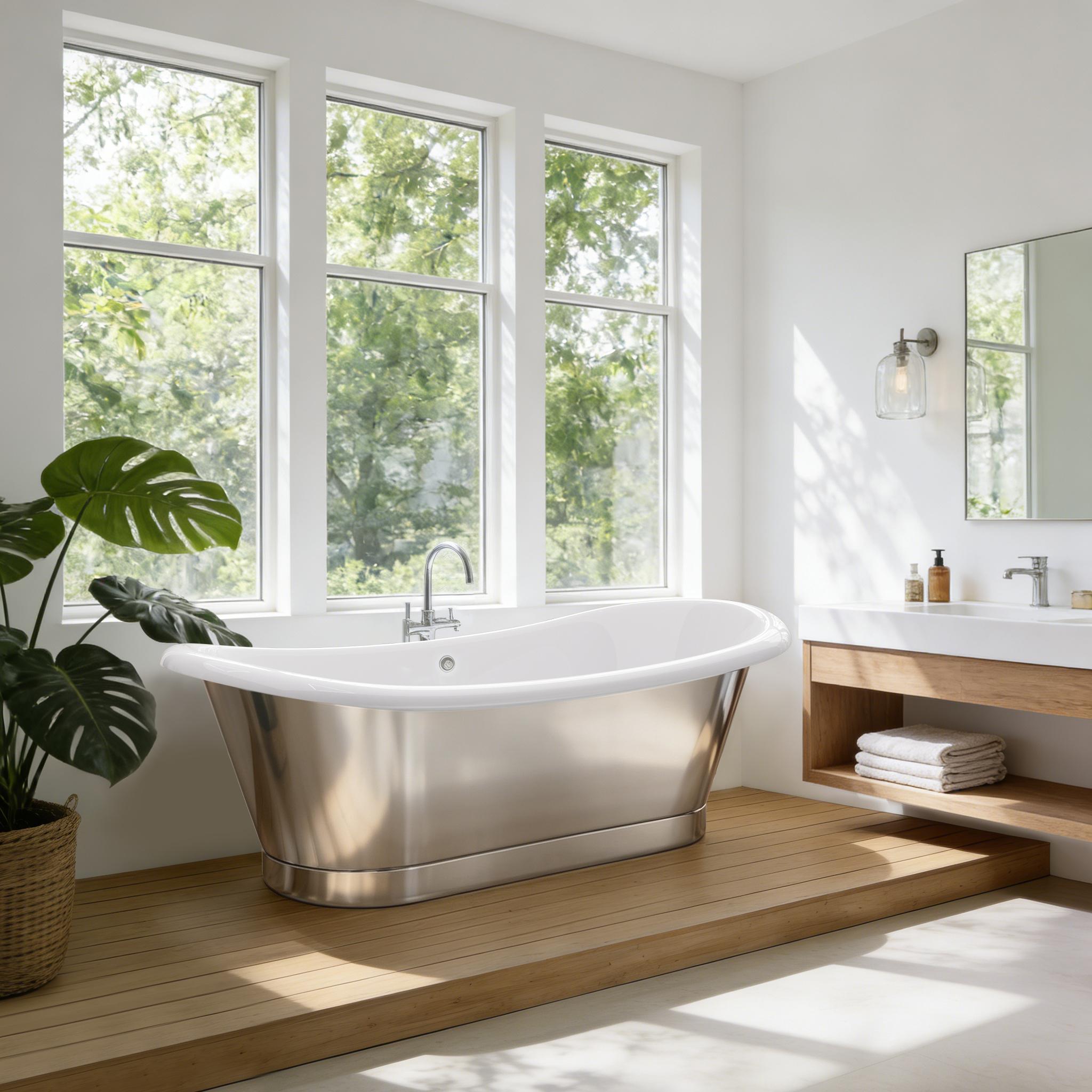 Modern bathroom with a cast iron interior tub freestanding bathtub 