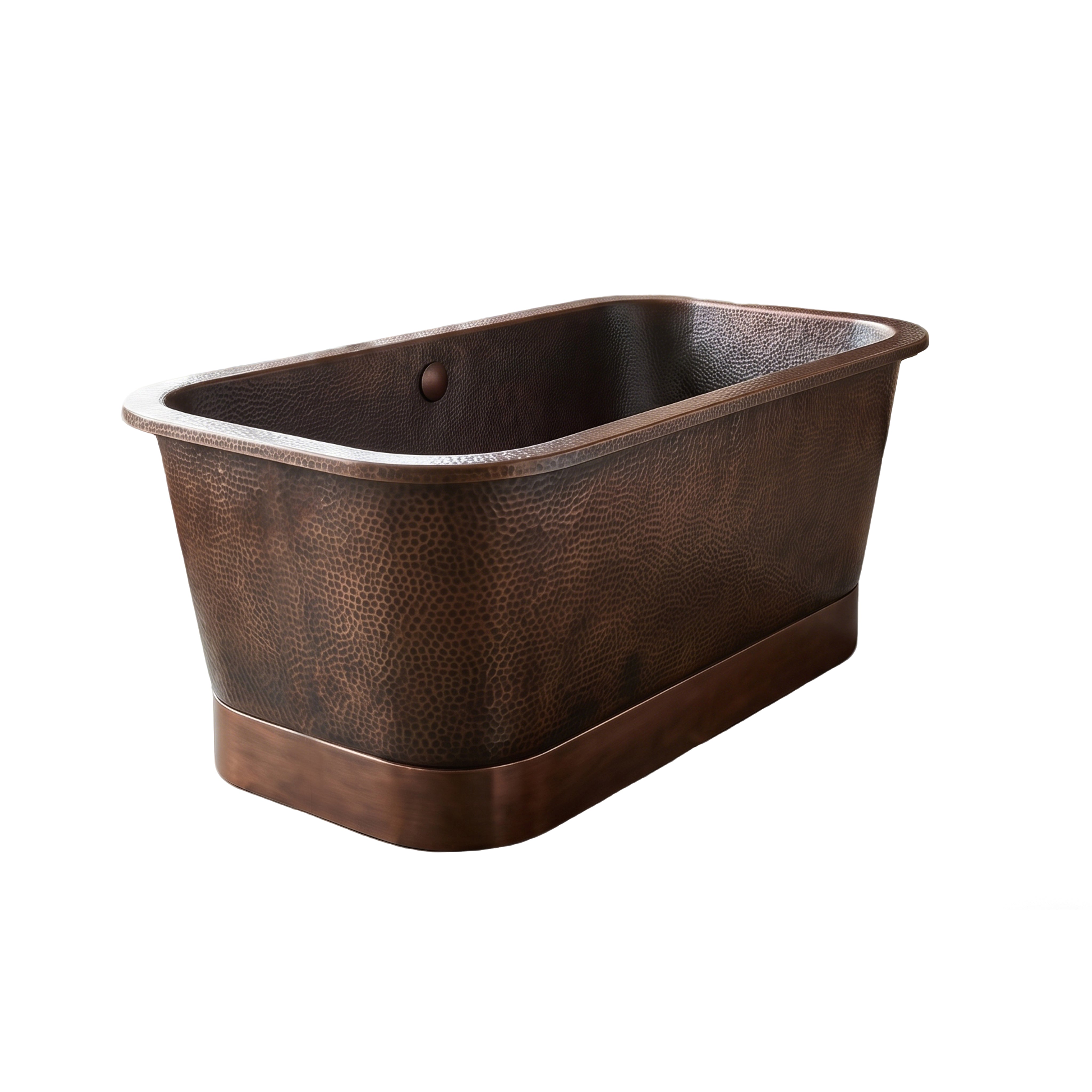 Luxury Hammered Copper Rectangle Freestanding Bathtub with Pedestal Base