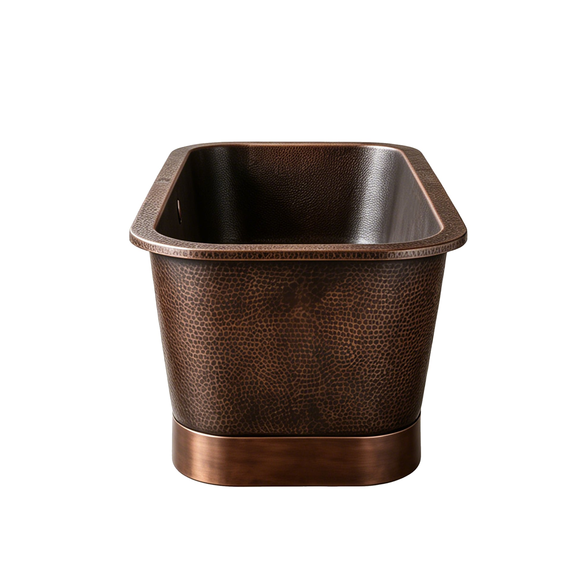 Vintage Style Rectangular Copper Freestanding Pedestal Bathtub, Hammered Finish