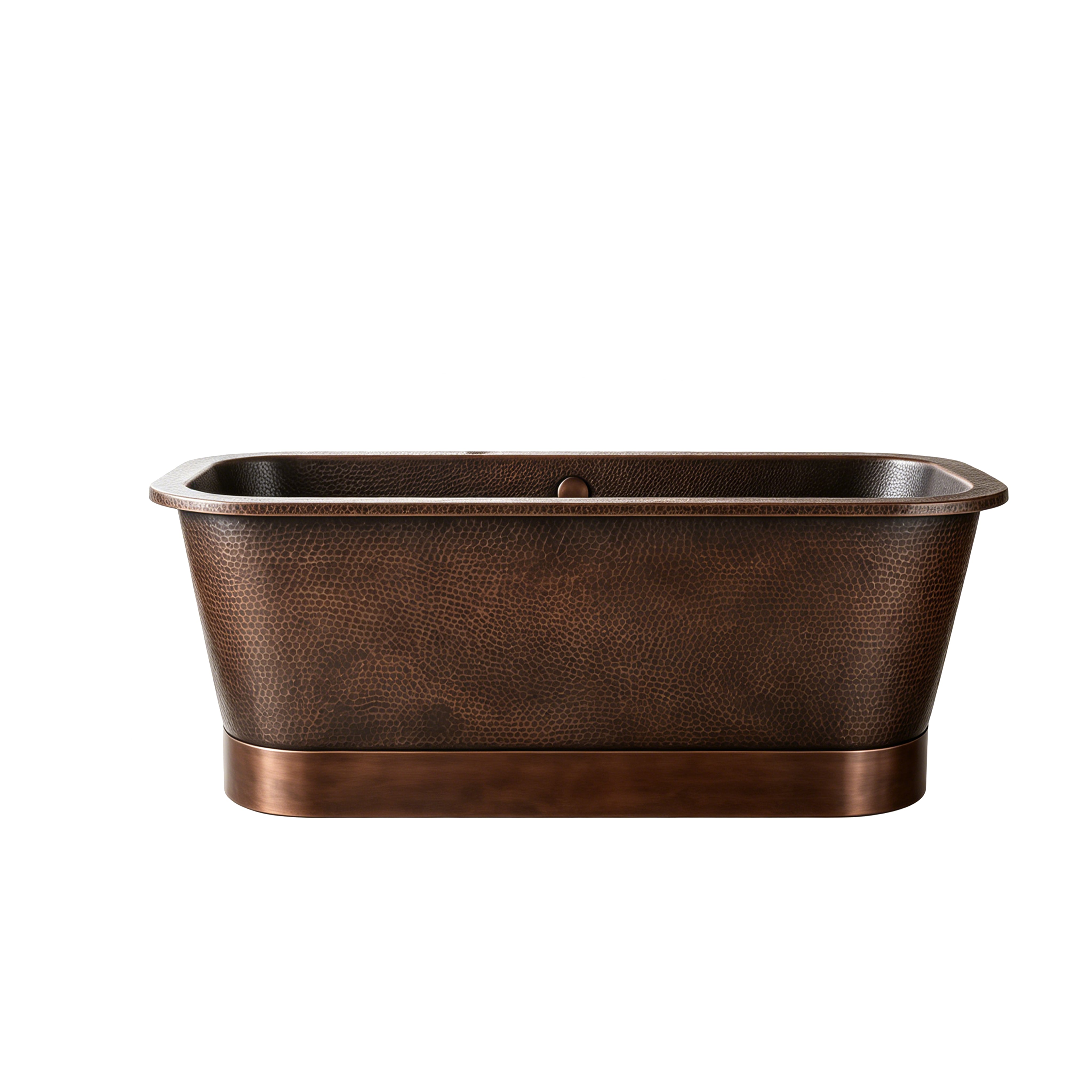 Hand-Hammered Rectangular Copper Freestanding Pedestal Tub