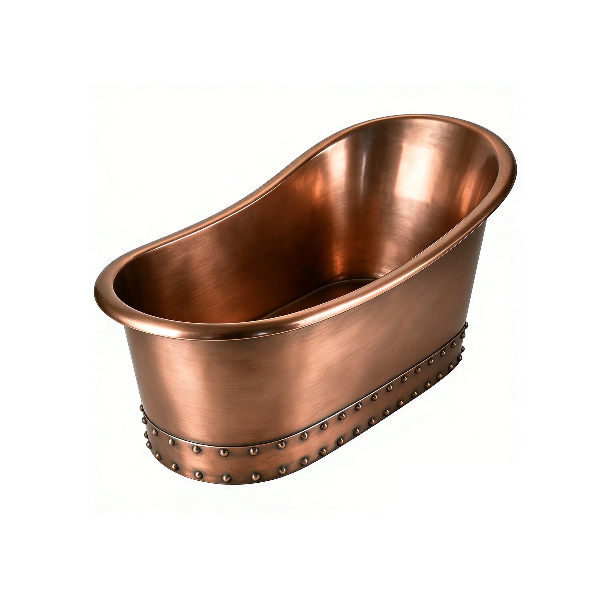 Premium Handcrafted Copper Freestanding Tub, Single-Slipper Style with Rivet