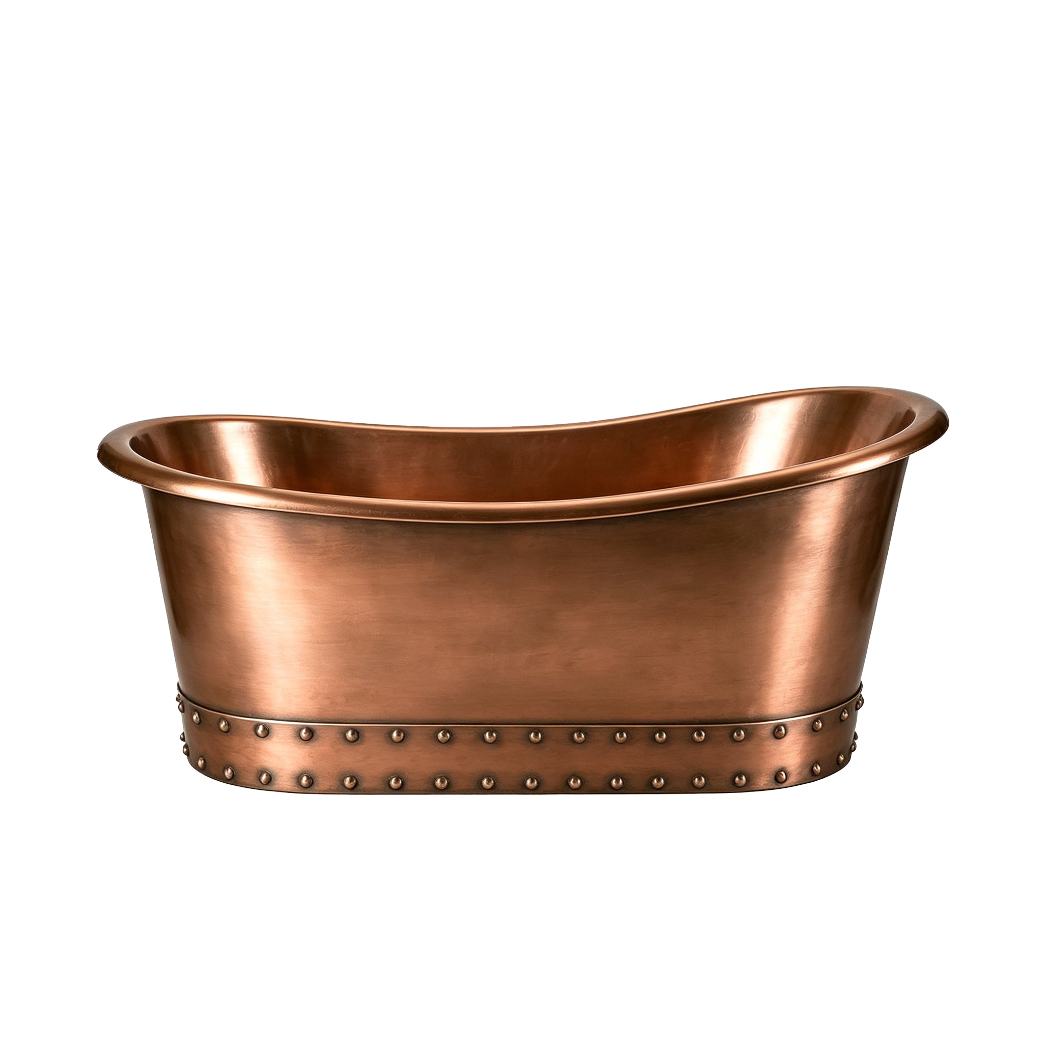 Freestanding Single-Slipper Copper Bathtub with Handcrafted Finish and Rivets