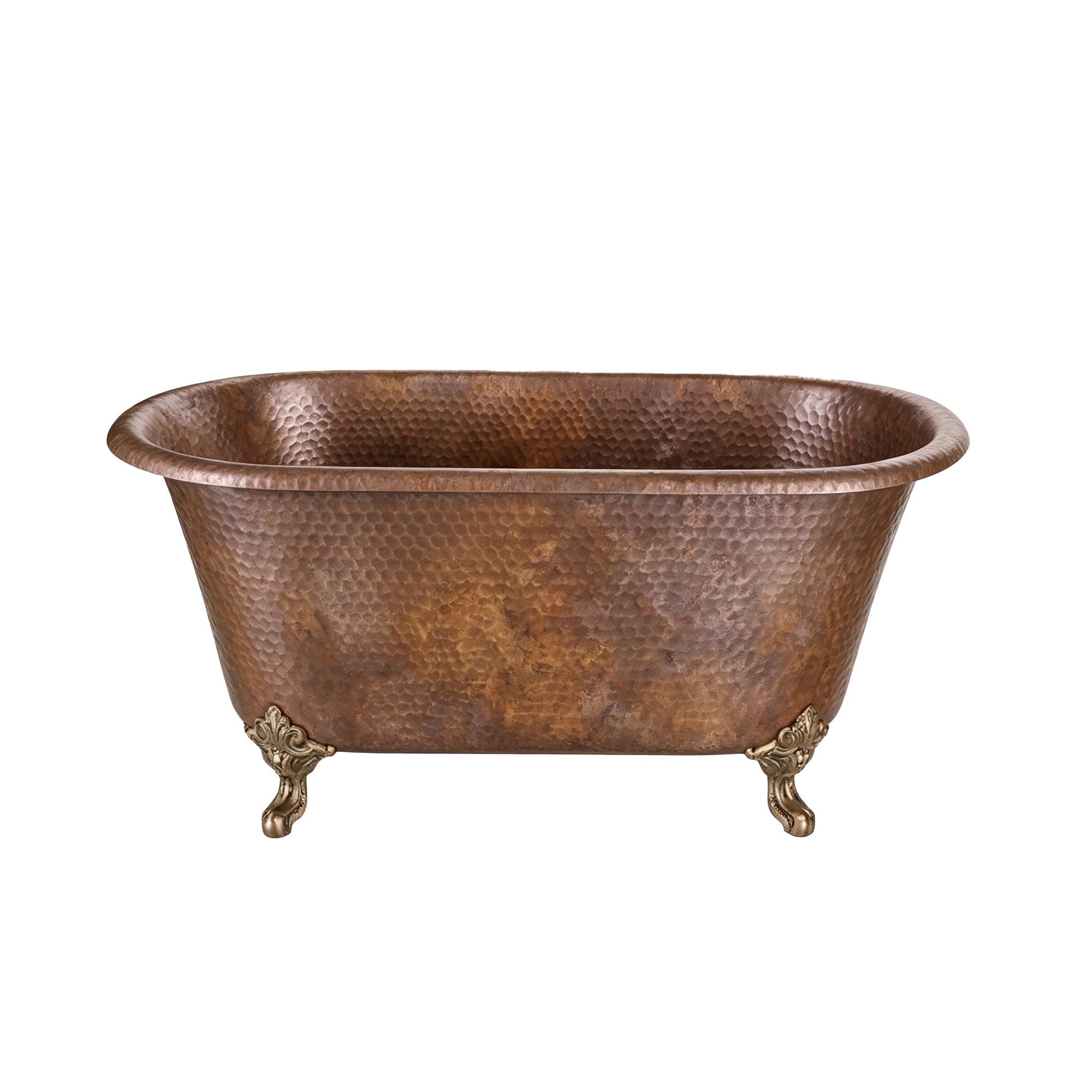Freestanding Double-Ended Copper Bathtub with Hand-Hammered Finish & Clawfoot