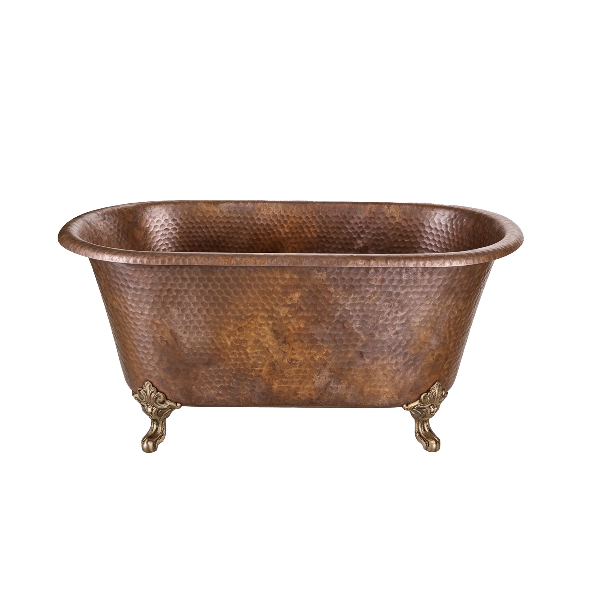 Freestanding Double-Ended Copper Bathtub with Hand-Hammered Finish & Clawfoot