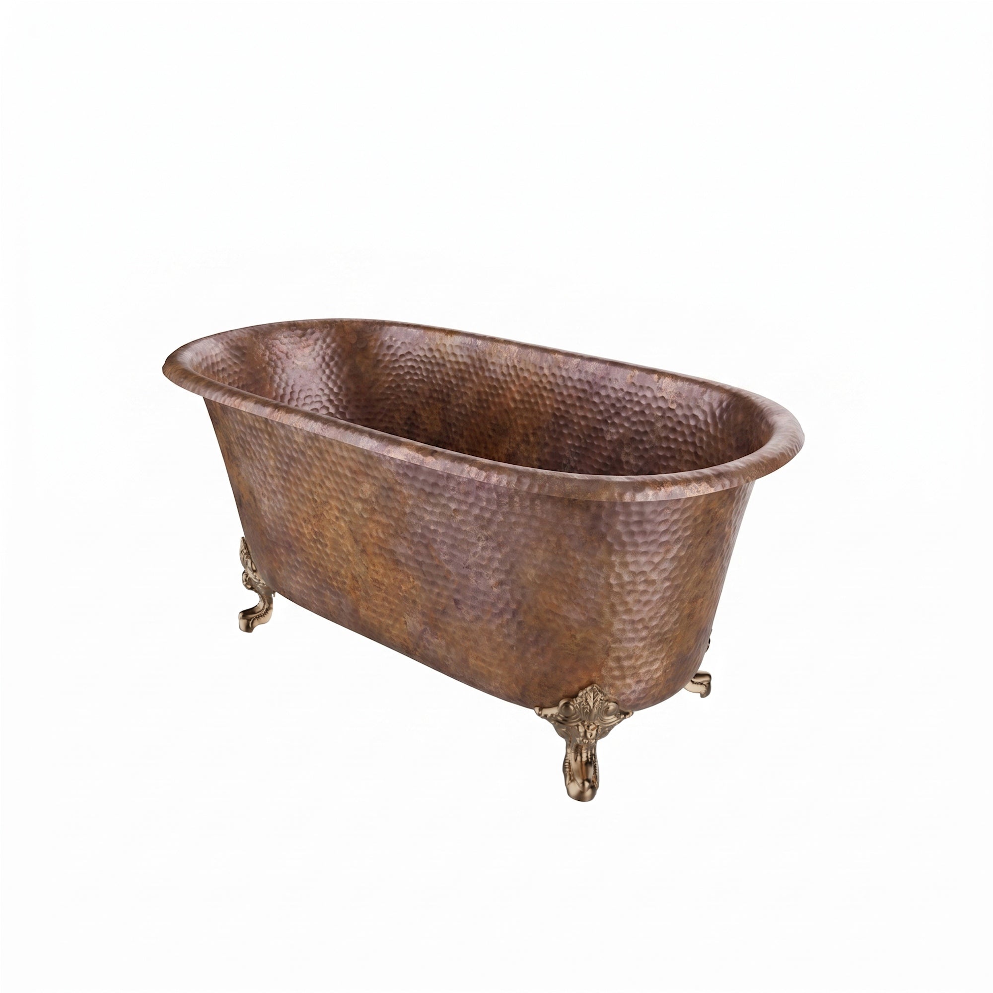 Hand-Hammered Copper Clawfoot Freestanding Bathtub, Double-Ended Design