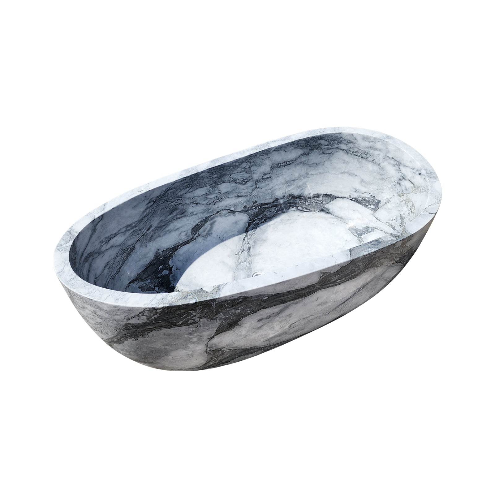 Handcrafted luxury freestanding stone bathtub with bold black-and-white natural veining