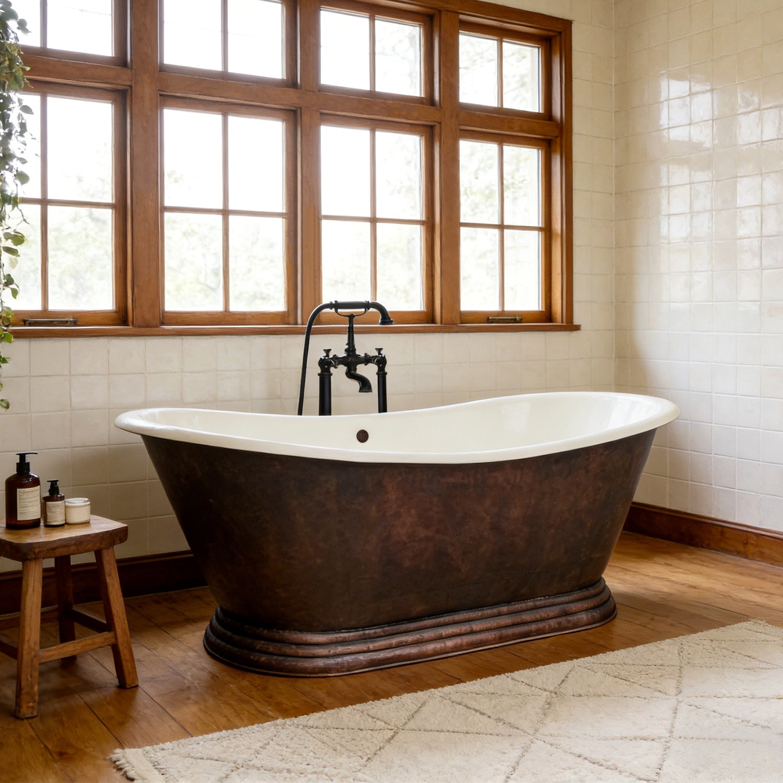 Elite Double-Slipper Pedestal Vintage Copper Freestanding Bathtub ET-C-DS09