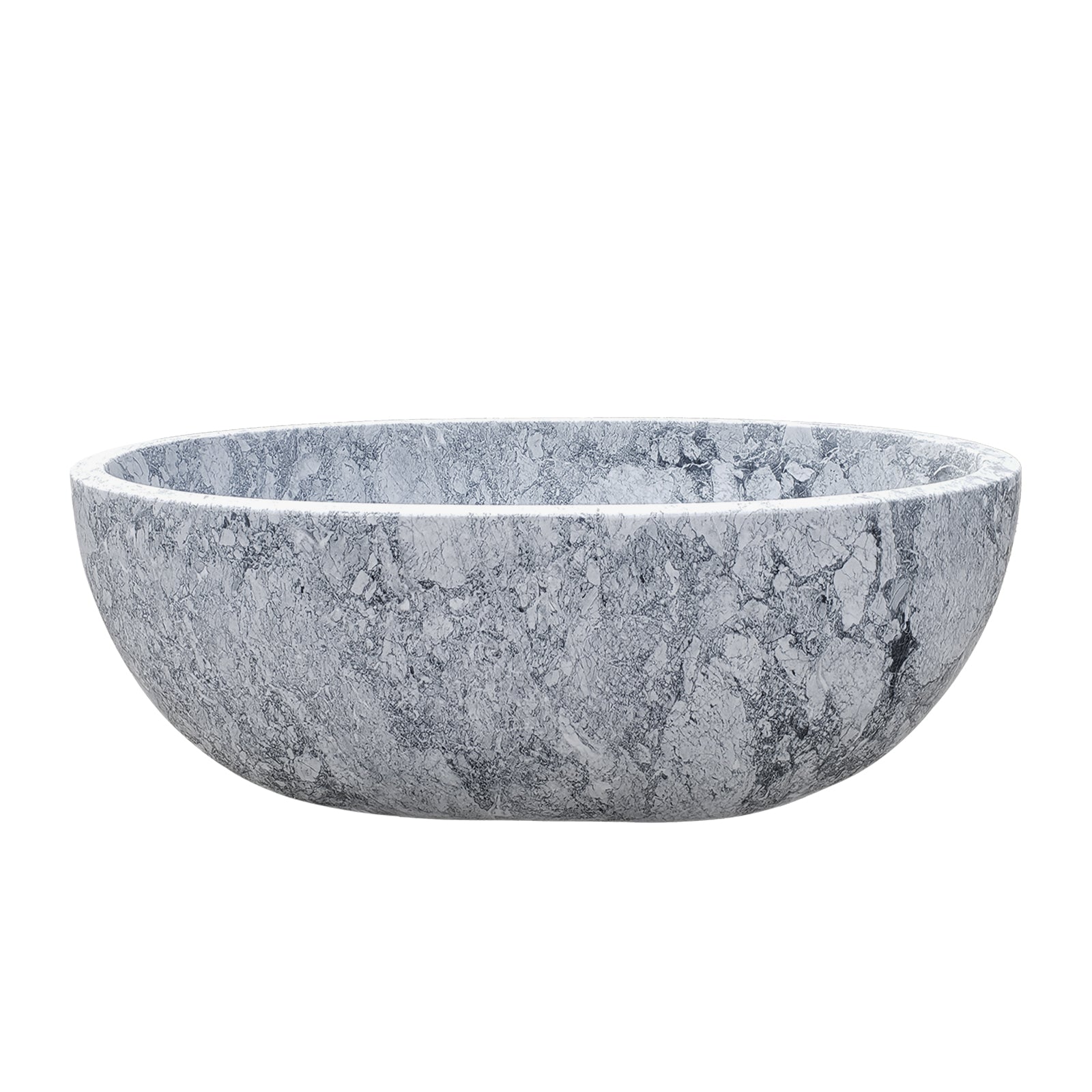 Natural Stone Oval Freestanding Bathtub | Grey Marble Pattern Solid Stone Soaking Tub