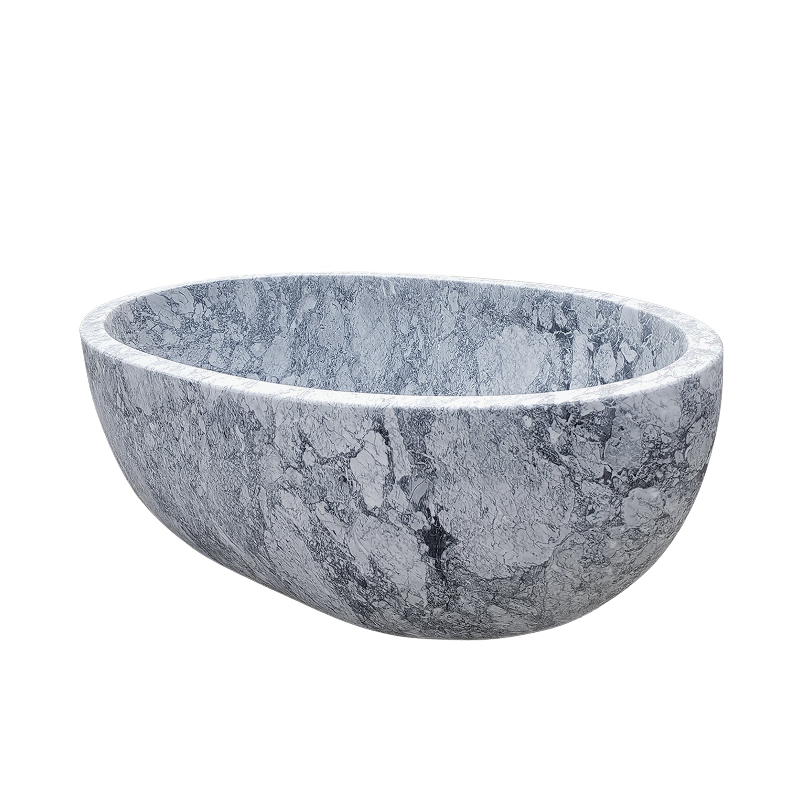 Handcrafted Grey Marble Stone Freestanding Bathtub | Oval Solid Stone Soaking Tub for Luxury Bathroom