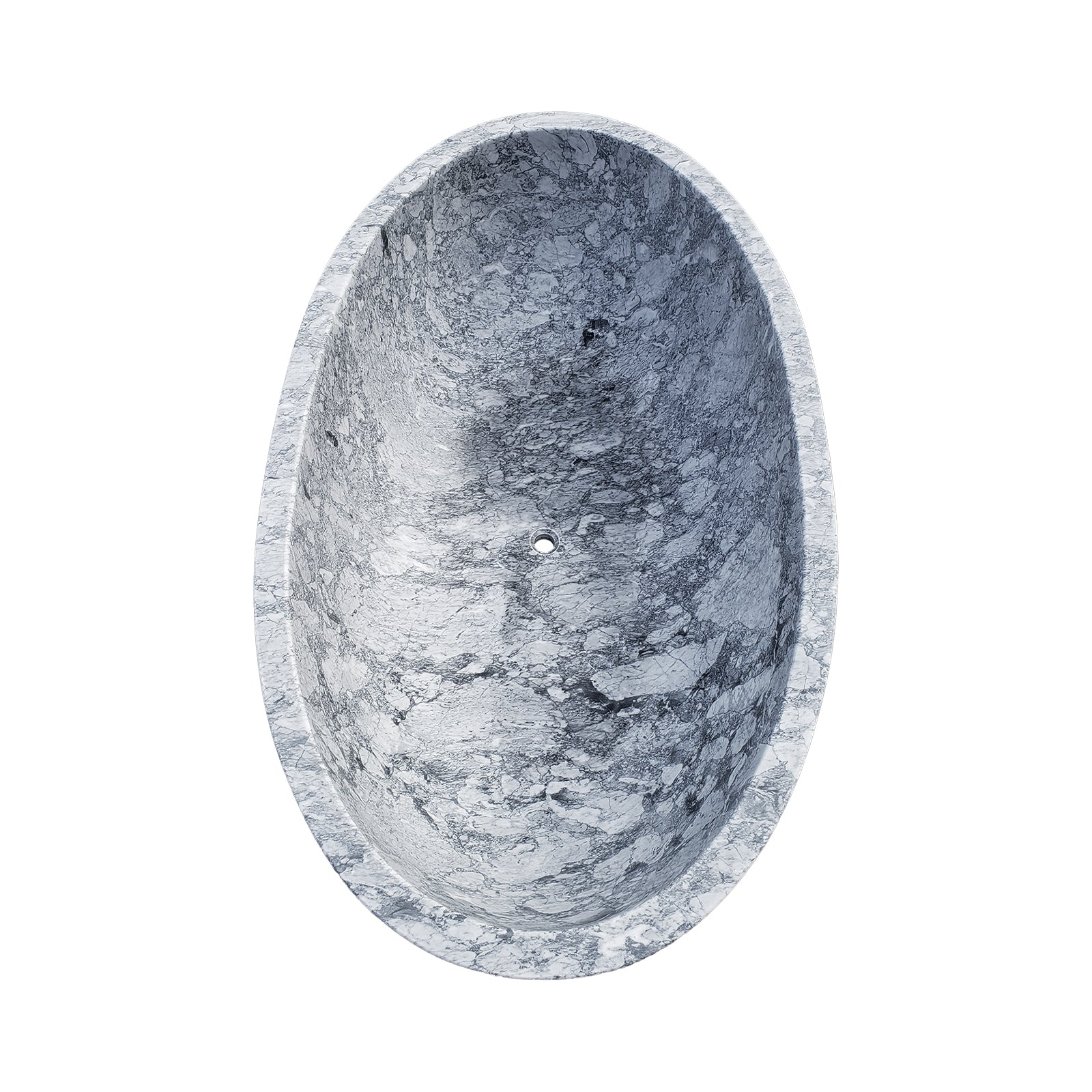 Handcrafted Grey Marble Stone Freestanding Bathtub | Oval Solid Stone Soaking Tub for Luxury Bathroom
