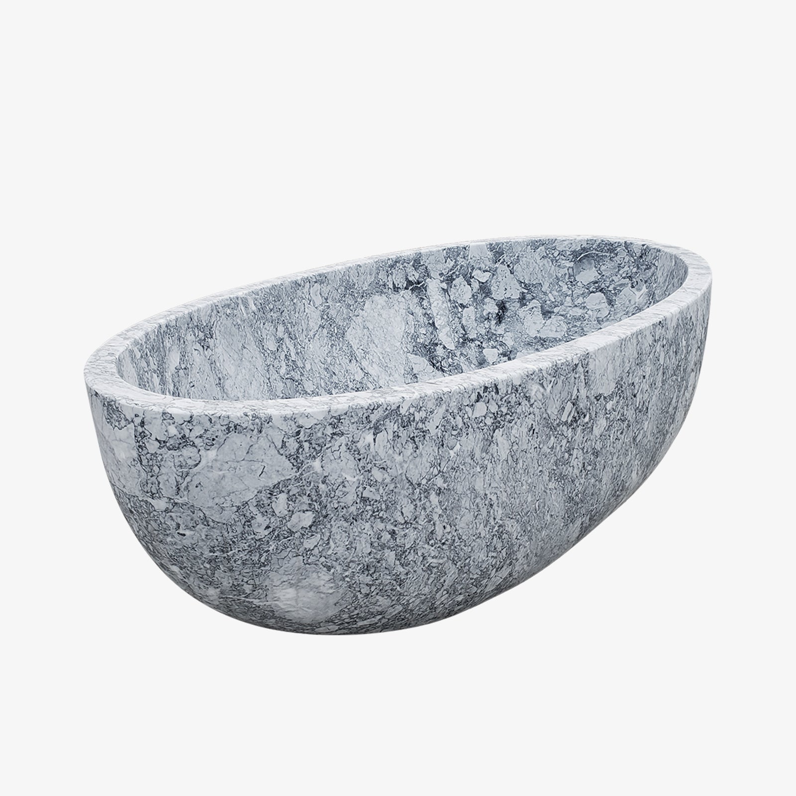 Handcrafted Grey Marble Stone Freestanding Bathtub | Oval Solid Stone Soaking Tub for Luxury Bathroom