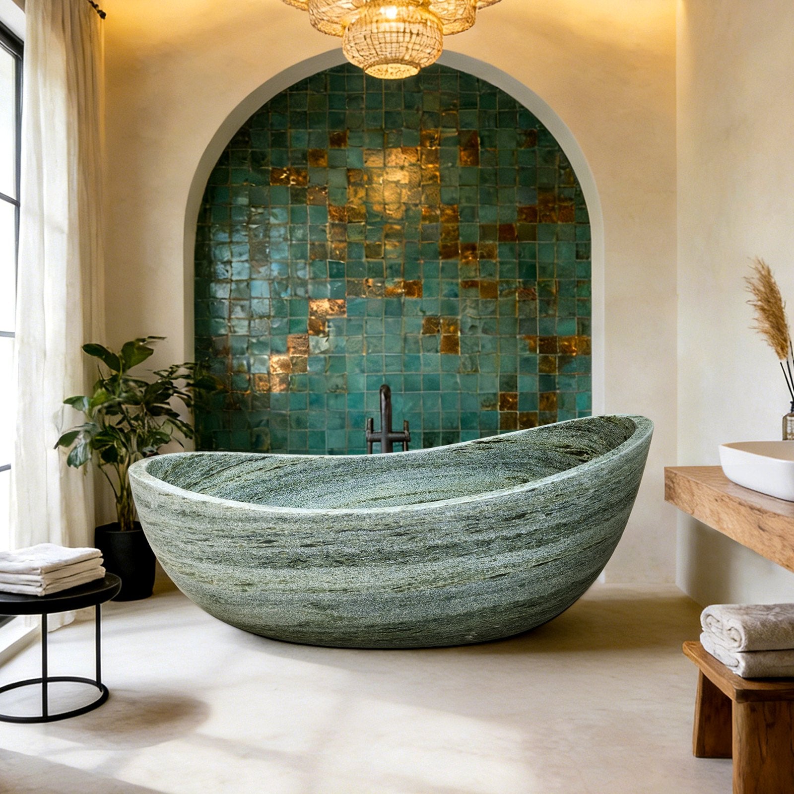 Elite Green Marble Bathtub Soaking Tub ET-M-O28