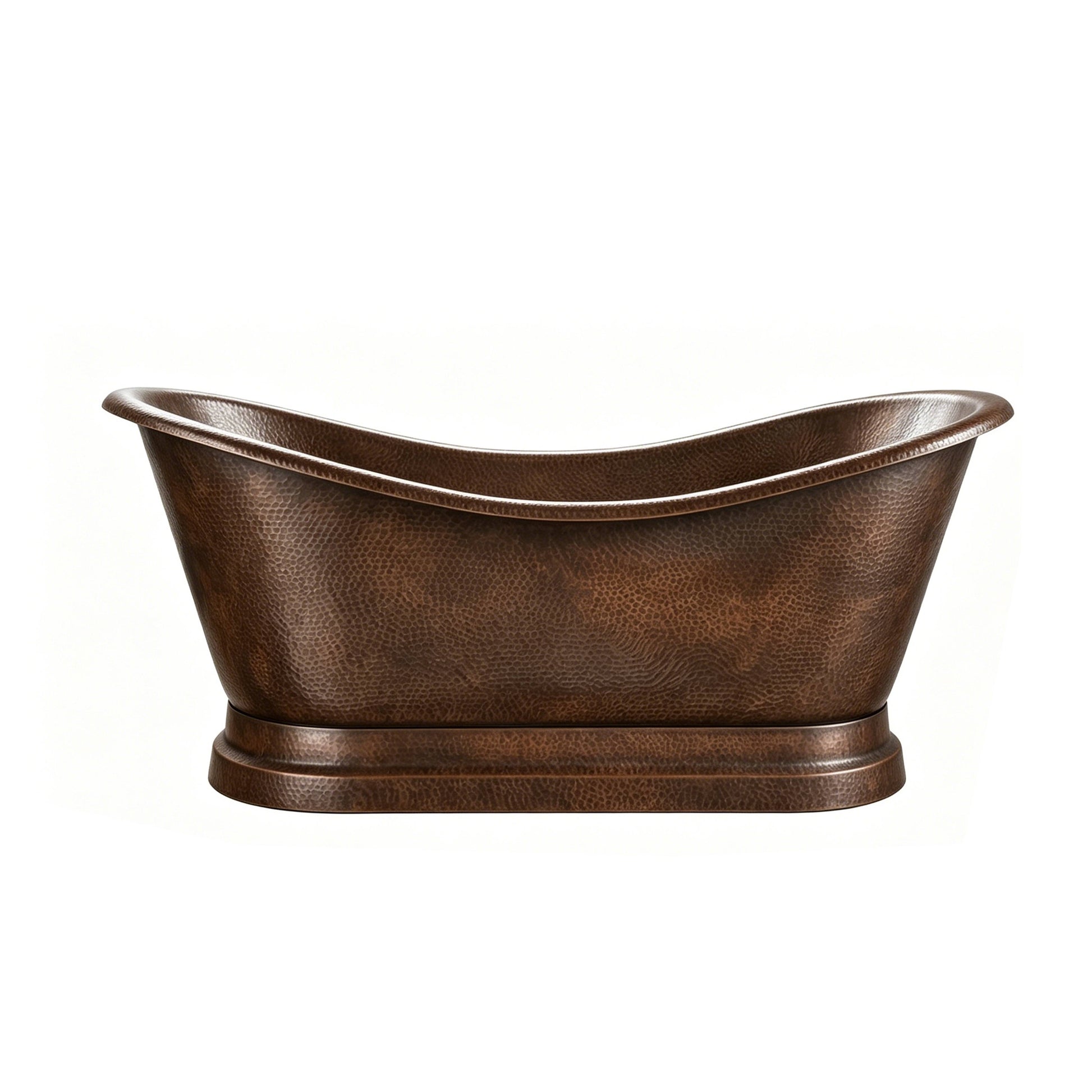 Hand-Hammered Double-Slipper Copper Freestanding Tub with Pedestal Base