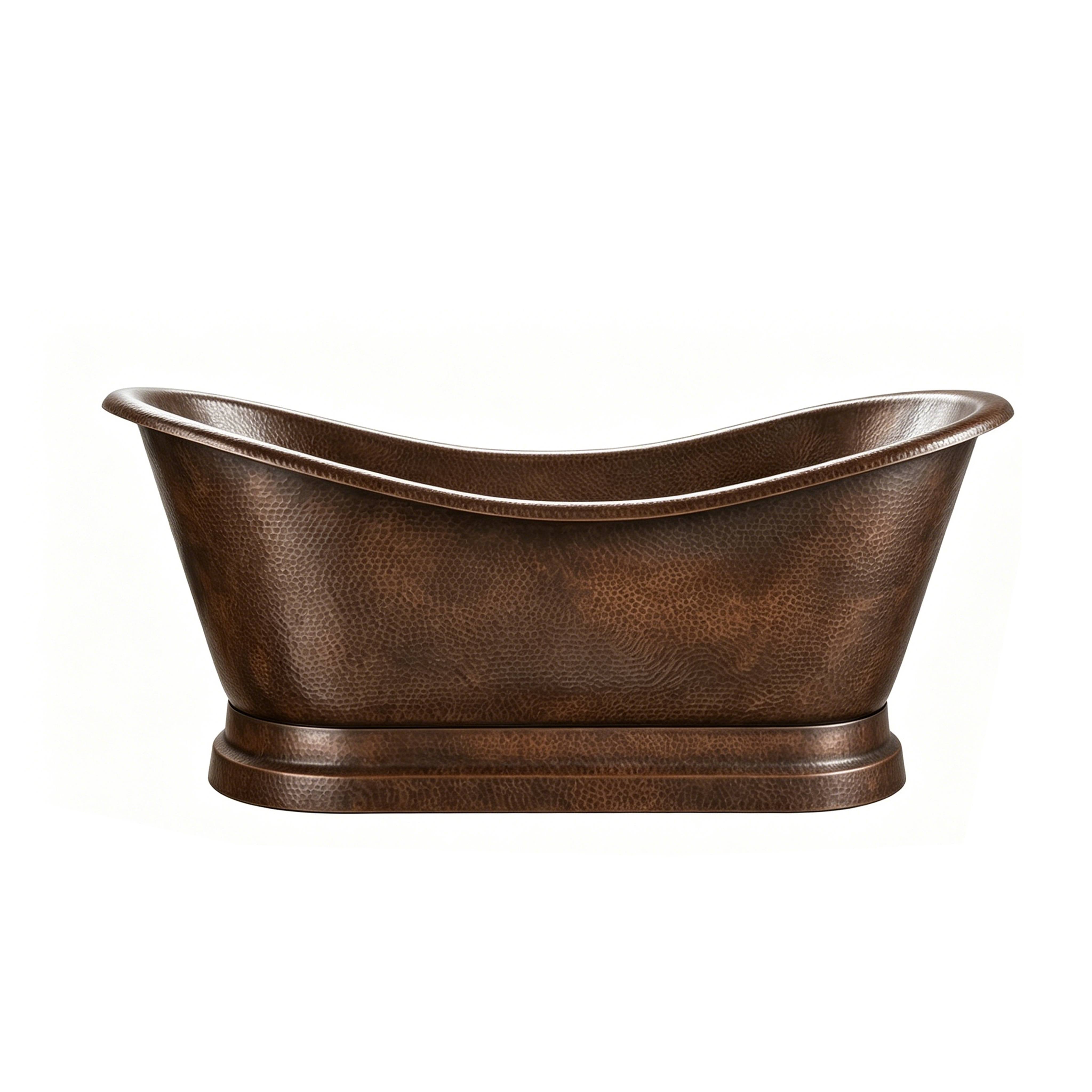 Hand-Hammered Double-Slipper Copper Freestanding Tub with Pedestal Base