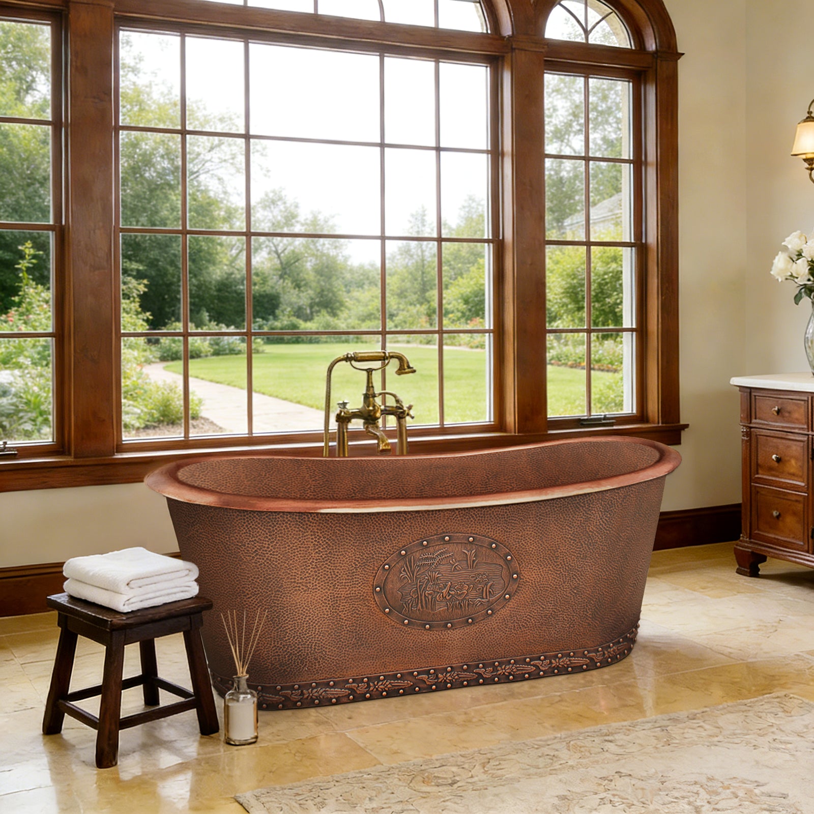 Elite Double Slipper heavy-hammered Copper Freestanding Bathtub ET-C-DS06
