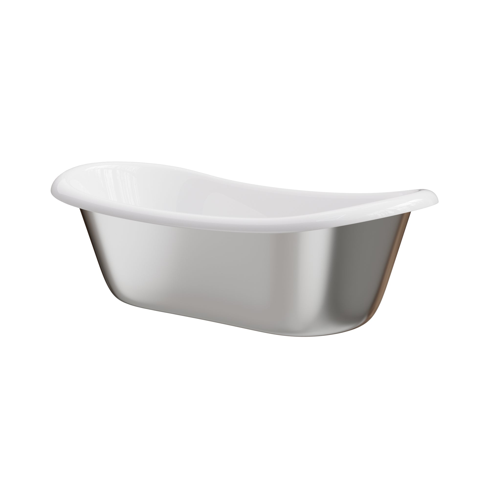 EliteBathtub modern freestanding bathtub, polished stainless steel exterior with white acrylic interior, luxury soaking tub