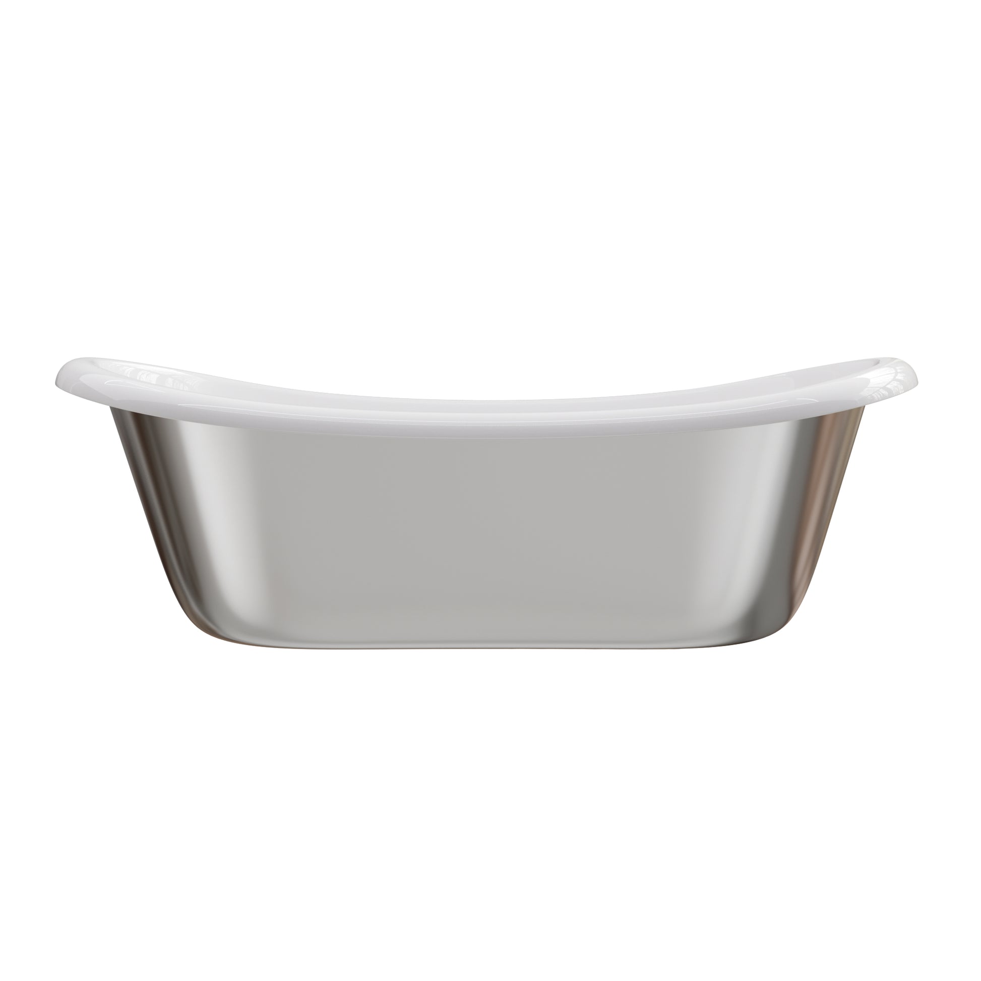 EliteBathtub modern freestanding bathtub, polished stainless steel exterior with white acrylic interior, luxury soaking tub