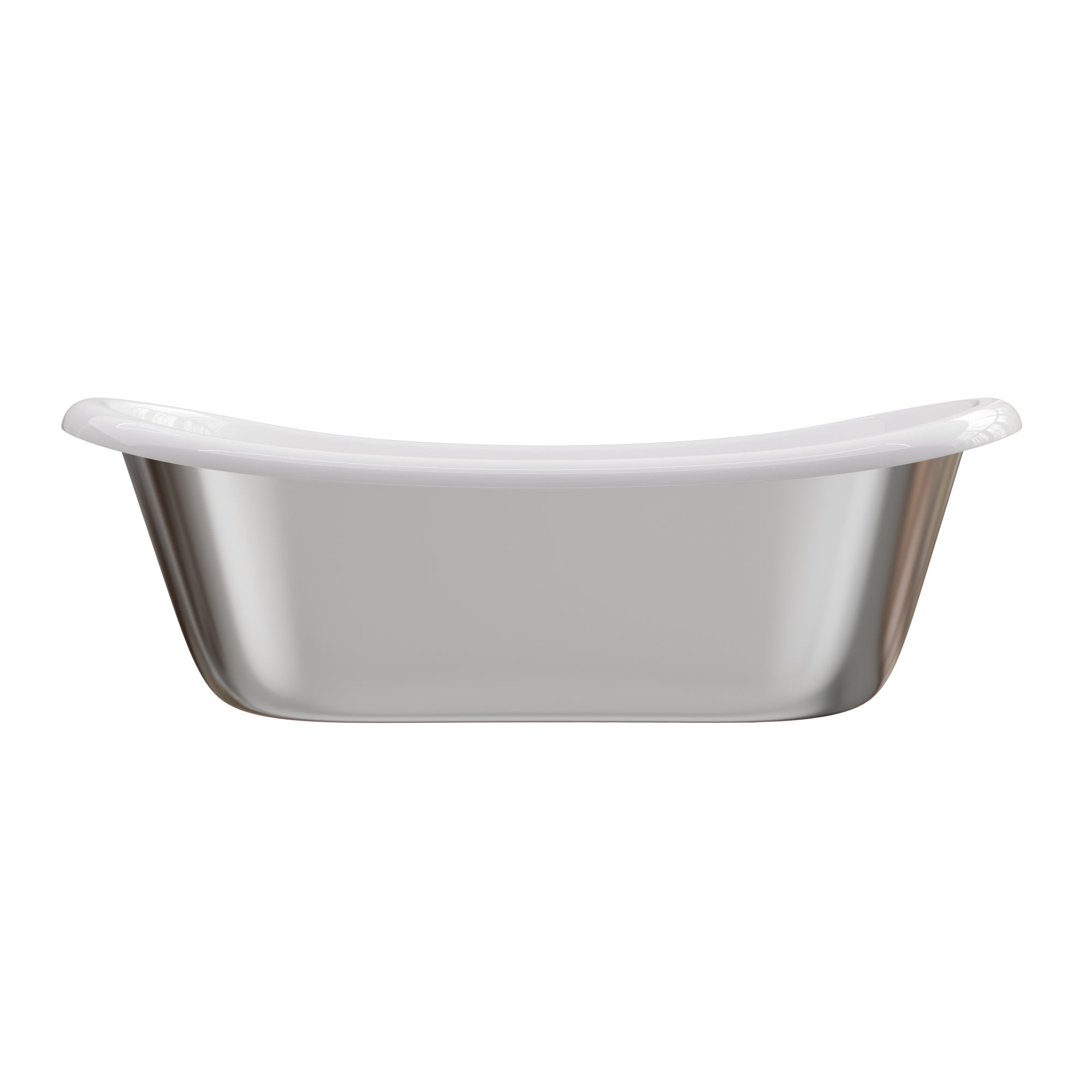 EliteBathtub modern freestanding bathtub, polished stainless steel exterior with white acrylic interior, luxury soaking tub